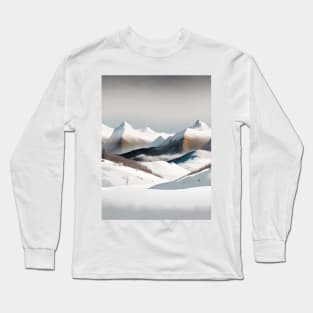 Modern Scandinavian Art Minimalist Winter Sports Snow Mountain Long Sleeve T-Shirt